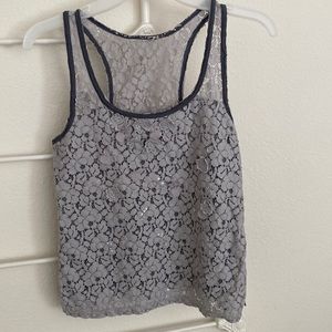 Abercrombie & Fitch Crochet Cami Flowers & Beads Gray SZ S NWOT